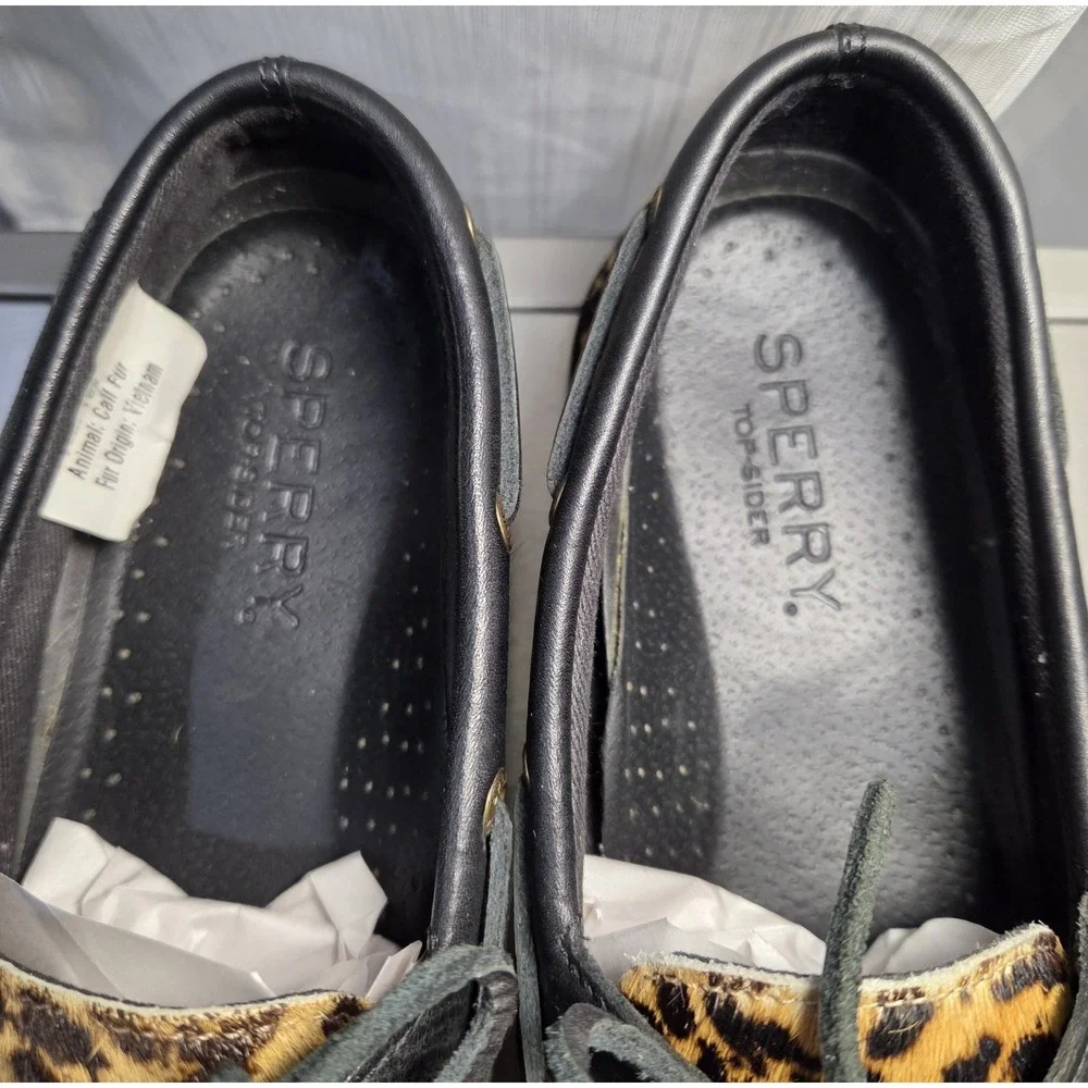 Sperry Boat Shoe‎ Genuine Calf Fur/Leather Leopard Non Marking Sole 8.5